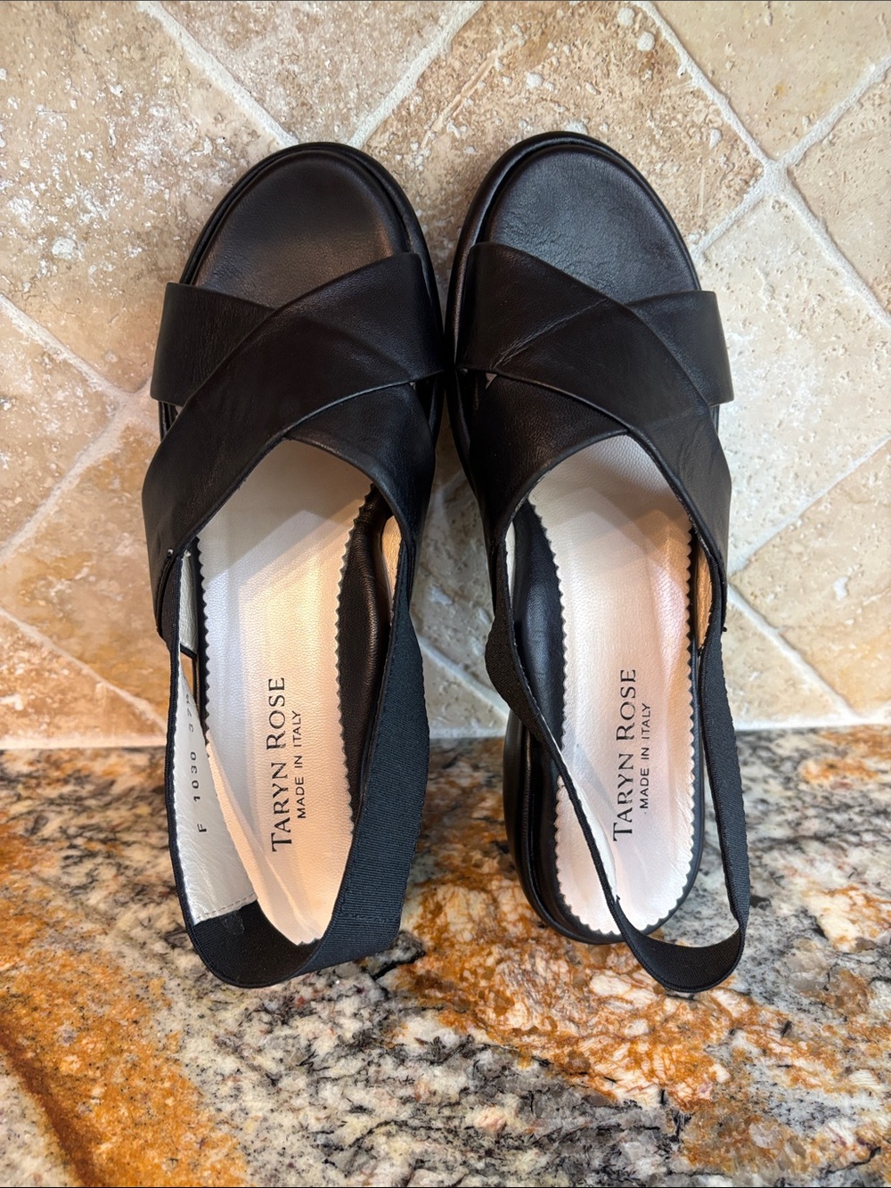 Taryn Rose Black Crossover Slingback Sandals 37 1/2